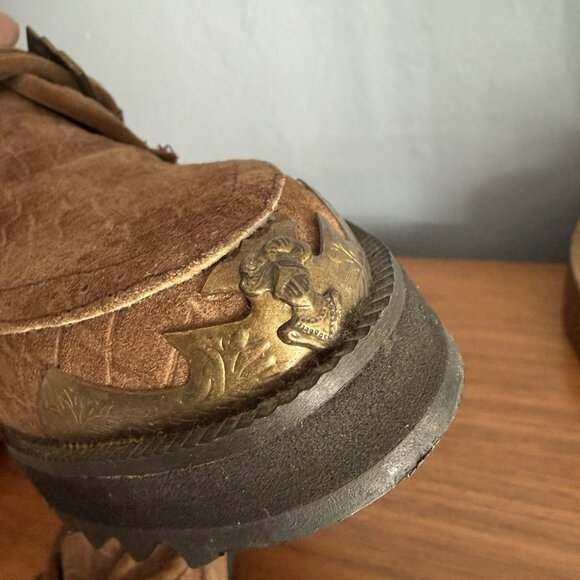 Vtg 80s Giorgio Brutini G-Rock Suede Crocodile Embossed Monk Strap Loafers main image 4